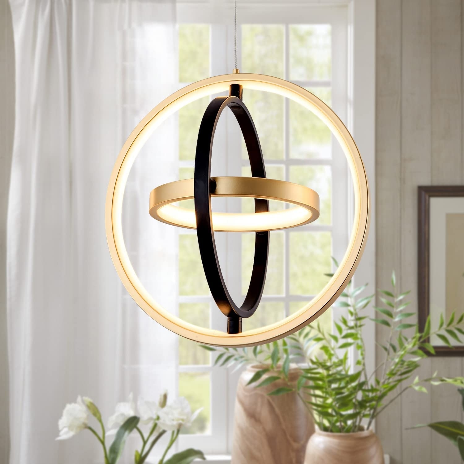 3 Ring Globe Chandelier Moder LED DIY Hanging Light Fixture Dining and Kitchen Pendant Light Black Gold