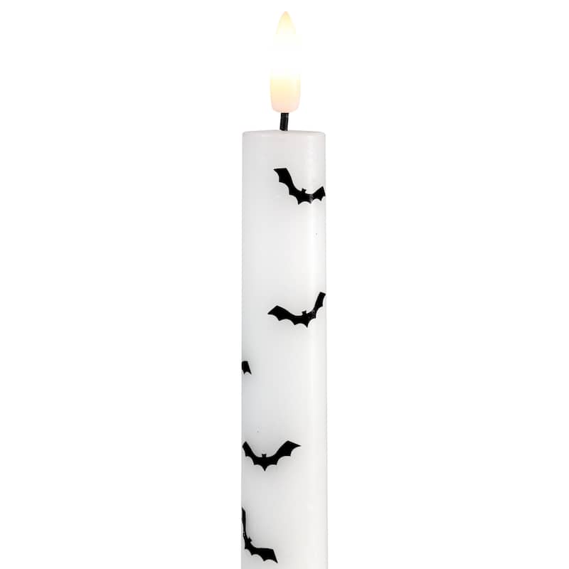 LED Flickering Flameless Wax Tapered Flying Bats Halloween Candles - 9.75" - Set of 2