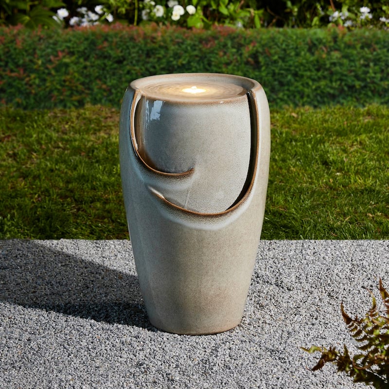 Demta 21-inch Ceramic Pot Fountain with Pum LED Light by Havenside Home