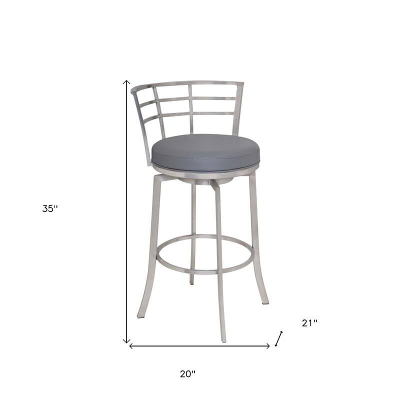 26" Modern Swivel Counter Height Bar Stool with Low Back Faux Leather Seat and Silver Iron Frame - 35" H x 20" W x 21" D