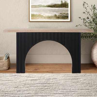 Mid-century console with artistic style, featuring a wooden frame suitable for living room corridors