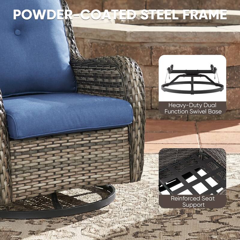 Pocassy Outdoor Wicker Glider Swivel Club Chairs (Set of 2) - Mix Grey