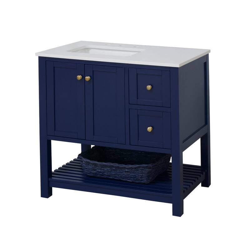 KitchenBathCollection Lakeshore 36" Bathroom Vanity with Engineered White Top