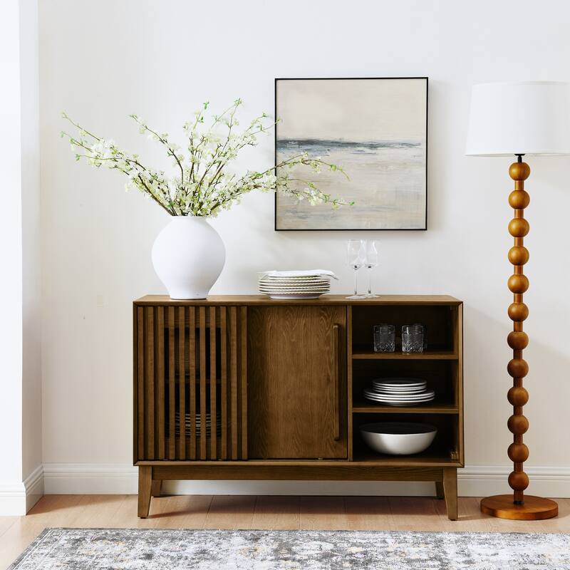 47.3" Sideboard Buffet Cabinet with Storage, Fluted Sideboard with 2 Doors & Solid Wood Feet, TV Media Console, Storage Cabinet - Walnut Brown