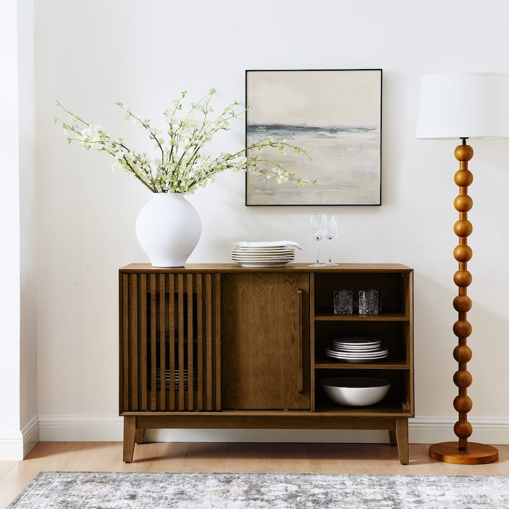 Roomfitters Sideboard Buffet Cabinet, Fluted Walnut Storage Console, TV Stand & Entryway Organizer, Walnut Brown