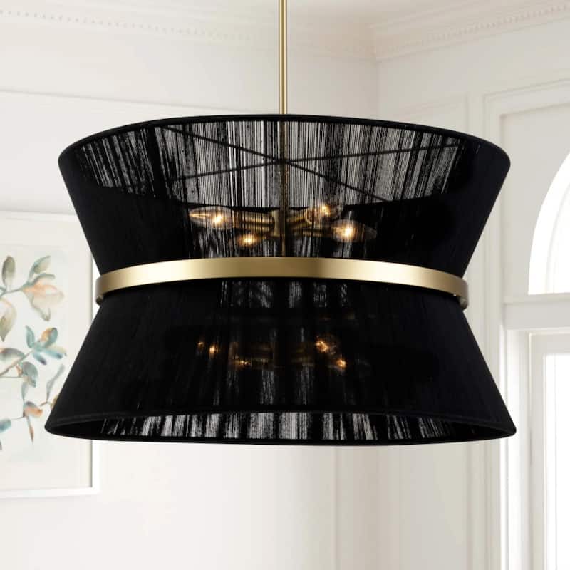 8-Light Modern Boho Handwoven Natural Fabric Rope Hourglass Large Drum Chandelier - Gold