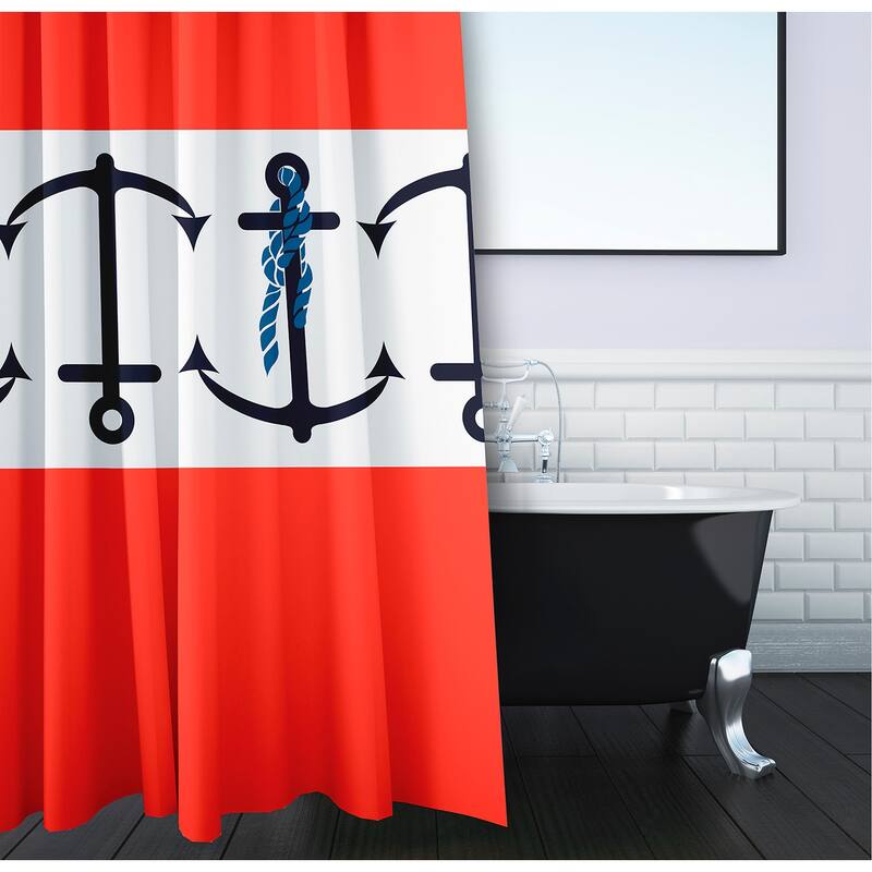 71 x 74-inch Anchor Stripedd Print Shower Curtain