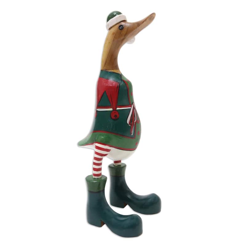 Novica Handmade Santas Helper Duck Bamboo Root And Teak Wood Figurine