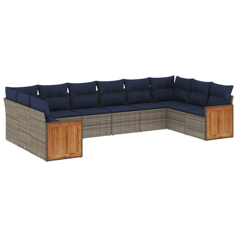 vidaXL 10/11 Piece Patio Sofa Set with Cushions Black/Gray Poly Rattan - 24.4 x 24.4 x 27.2