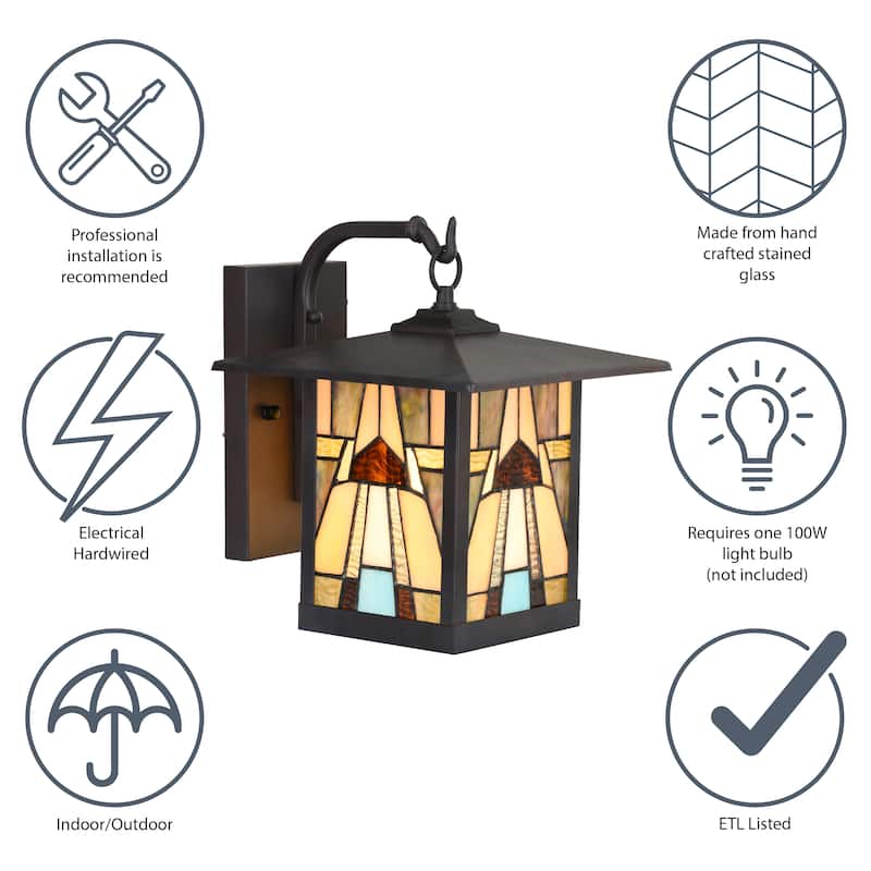 River of Goods Kamas Stained Glass and Oil Rubbed Bronze 1-Light Outdoor Lantern Wall Sconce-Rich Brown - Brown/Tan