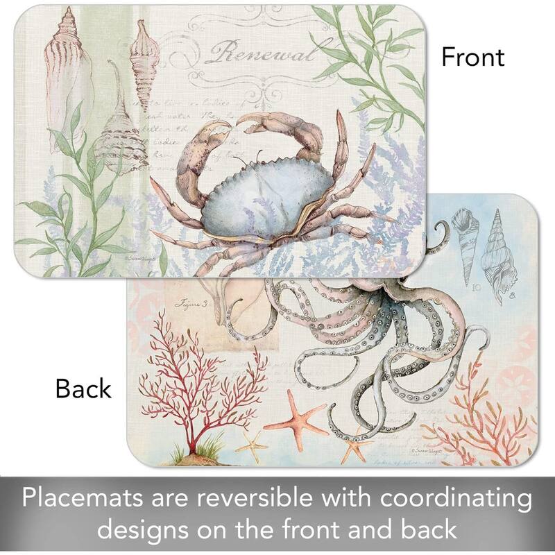 CounterArt Caribbean Seas Reversible Easy Care Flexible Plastic Placemat 4 Pack Made in The USA
