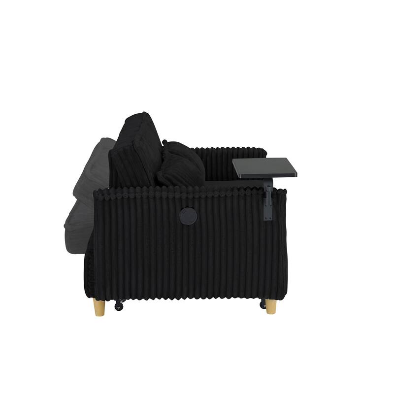 Pull Out Corduroy Sofa with USB Port