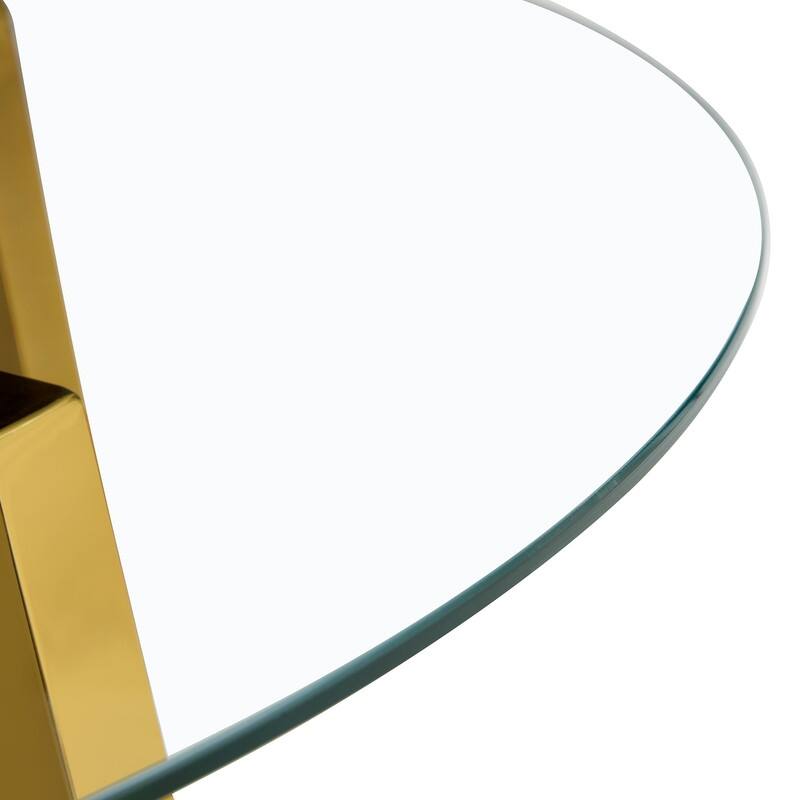 Modern 42" Round Transparent Tempered Glass Table with Golden Metal Base for Kitchen, Dining & Living Room