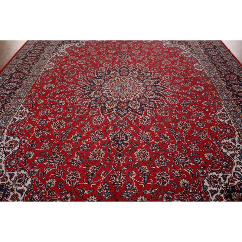 Oriental Traditional Red Kashan Turkish Rug Machine-Made Carpet - 9'9" x 13'2"
