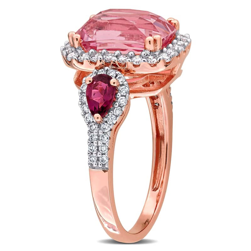 Miadora 4 3/5ct TGW Cushion-Cut Pink Tourmaline 3/5ct TDW Diamond Cocktail Ring in 14k Rose Gold