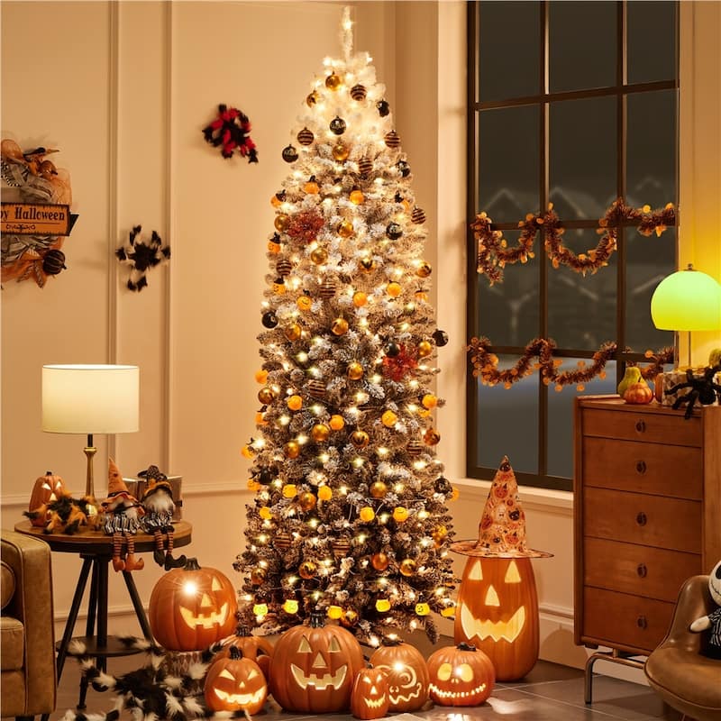 Yaheetech Pre-lit Flocked Pencil Artificial Christmas Tree
