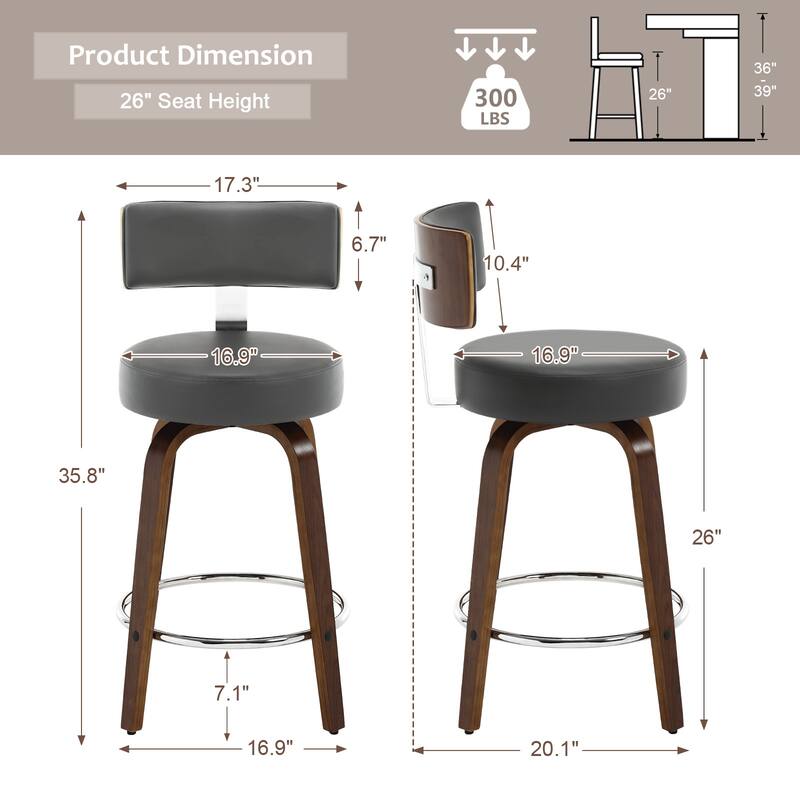 Faux Leather Upholstered Swivel Counter/ Bar Stools Set of 1/2/4