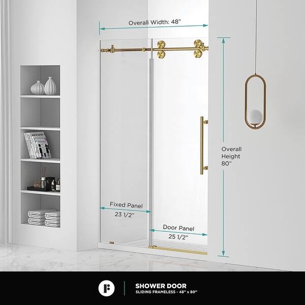dimension image slide 0 of 25, Fine Fixtures Frameless Clear Sliding Bathroom Shower Door