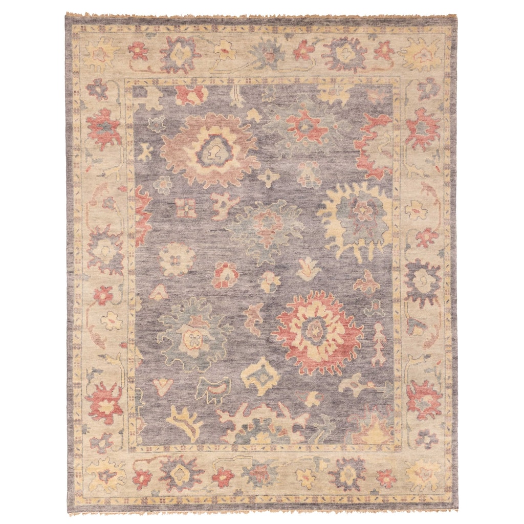 ECARPETGALLERY Hand-knotted Modern Oushak Dark Grey Wool Rug - 7'10 x 9'11