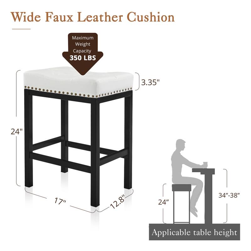 Backless Cushioned Faux Leather Bar Stools Counter Height Stools with Metal Frame - 24" H