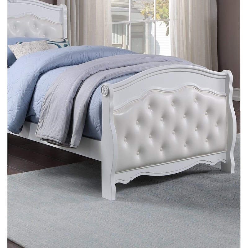 White Full Size Bed Youth Bedroom Furniture White Faux Leather Headboard Footboard Plywood 1pc Bedframe