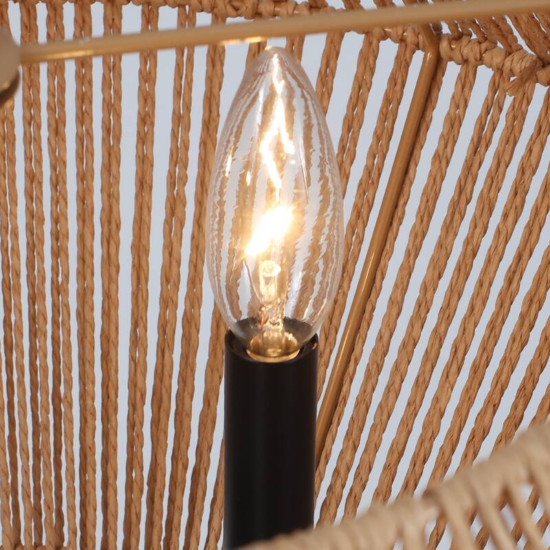 4-Light Dimmable Pendant Light, Paper Rattan Lampshade Candle Chandelier for Living Room with no bulbs included