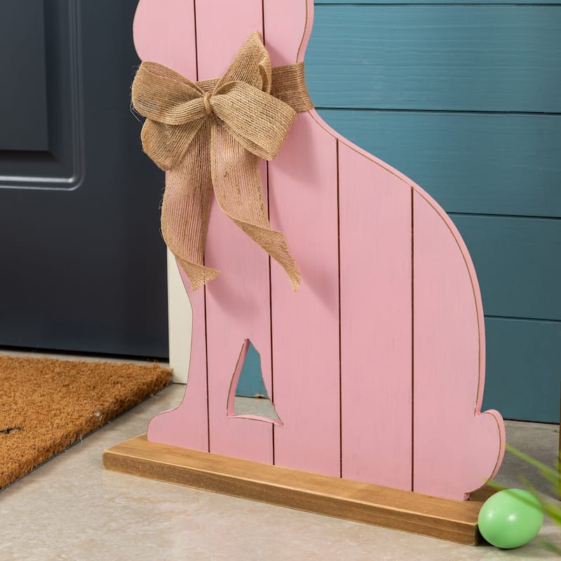 Glitzhome Easter Wooden Bunny Porch Decor Standing Rabbit Sign Decoration