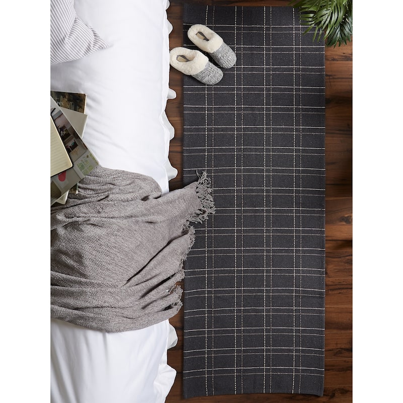 DII French Blue Variegated Plaid Recycled Yarn Rug (Set of 2) - Big