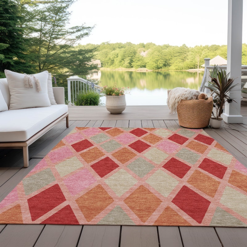 Machine Washable Indoor/ Outdoor Chantille Prism Diamond Rug - Pink - 10' x 14'