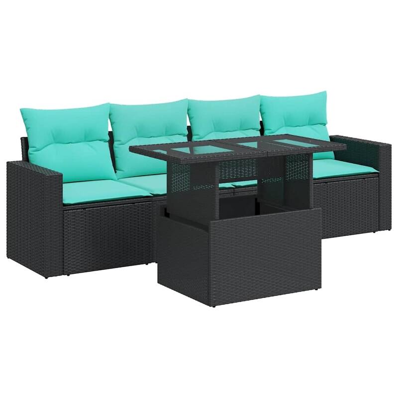 vidaXL Patio Sofa Set with Cushions and Table Outdoor 5 Piece Poly Rattan - 21.7 x 24.4 x 27.2