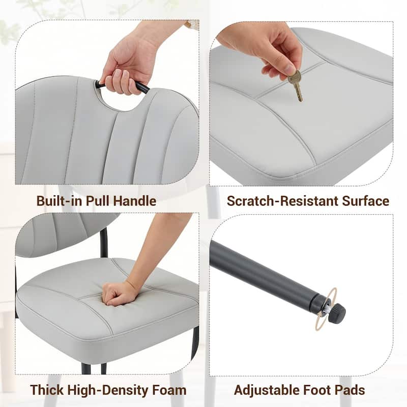 Set of 4, 20" PU Leather Upholstered Dining Chairs with Metal Legs