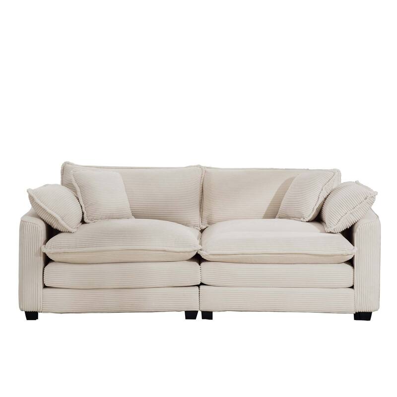 Corduroy Fabric Upholstered Loveseat Sofa, Deep Seat Sectional Sofa with 4 Pillows, 2-Seater Sofa with Removable Armrests
