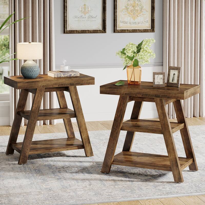 End Table with Storage, Wooden Side Table, Bedside Table for Living Room, Bedroom Small Spaces