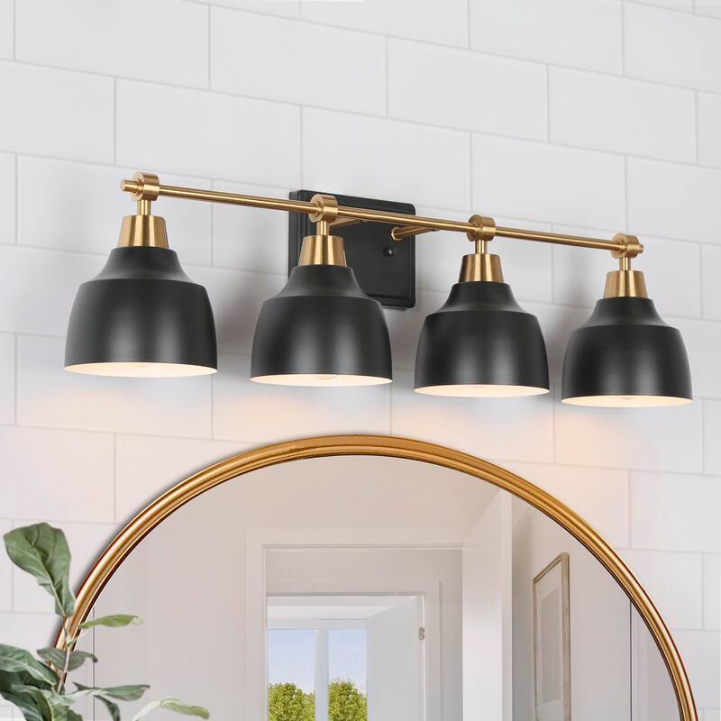 Malryn Modern Black Gold Bathroom Vanity Light Dome Wall Sconces - 4-light--L 29" x W 7" x H 8.5"