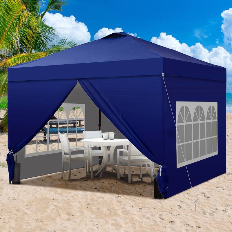 Ainfox 10x10 Pop Up Canopy Tent with 4 Sidewalls, Easy Set up with One Push Lift Outdoor Beach Gazebos with 4 Sandbags