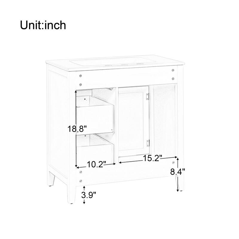 30'' Solid Wood Bathroom Vanity with Cabinet, 2 Drawers, and Ceramic Sink