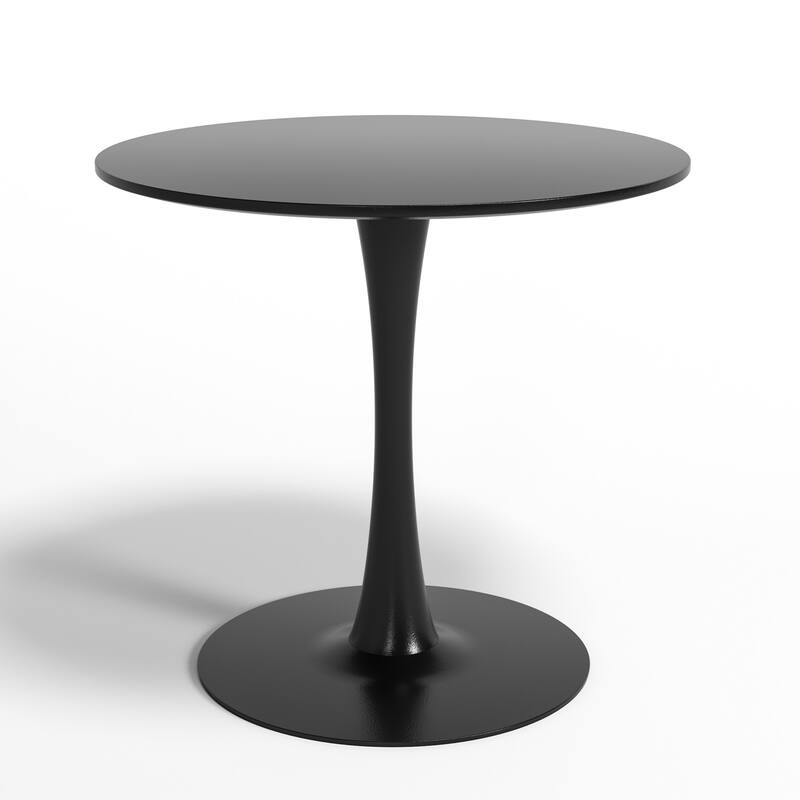 Mid-Century Modern Round Kitchen or Dining Table with Steel Pedestal Base for Dining Room - 31.5" - Matte Black