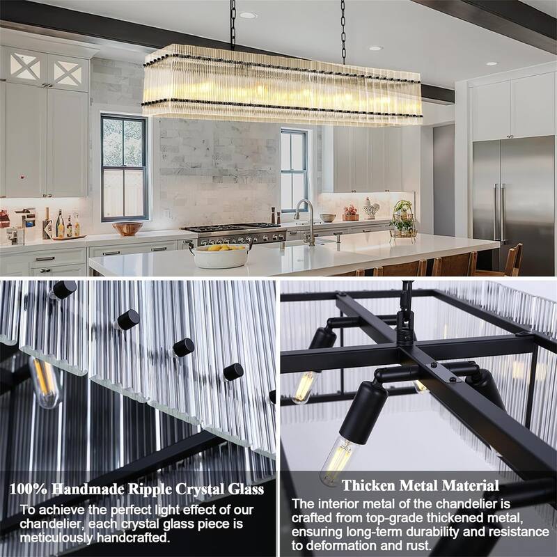 10-Light Black Rectangular Crystal Chandelier