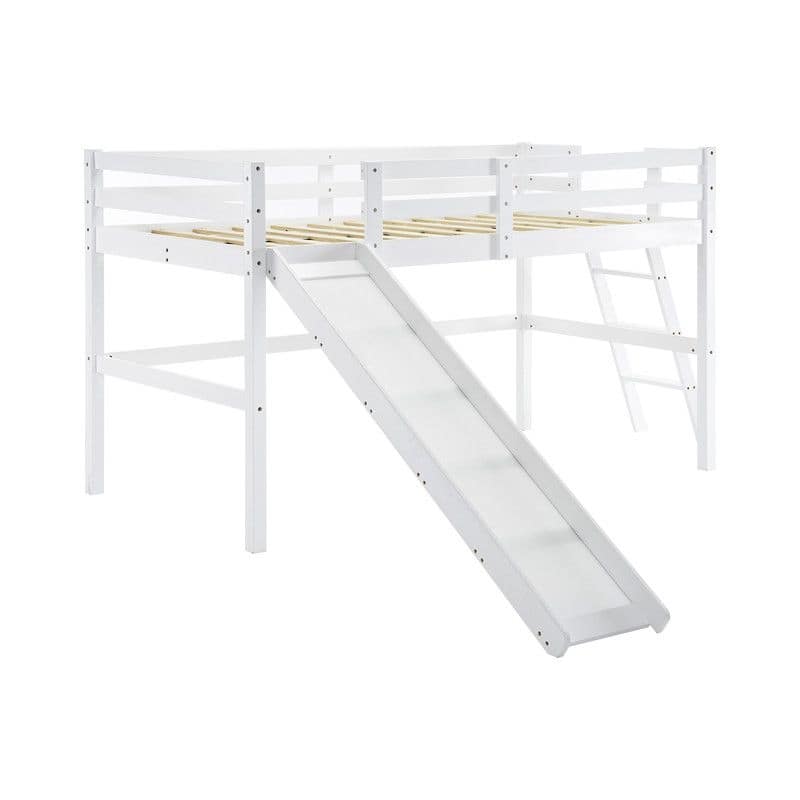 Loft Bed with Slide, Twin, Space Saving Kids Low Loft Bed with Guardrail and Ladder