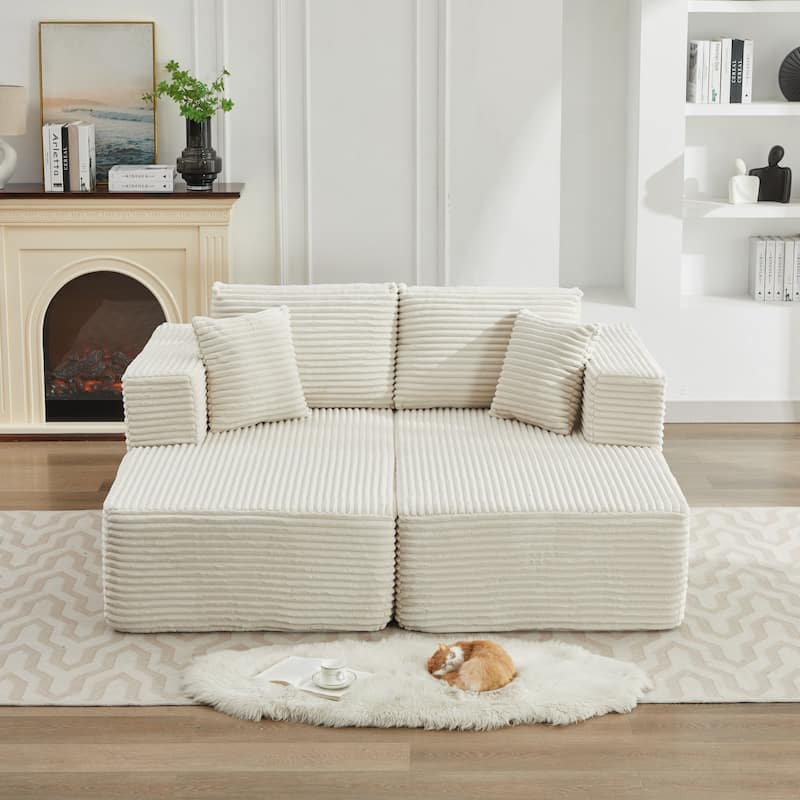 106" Corduroy Upholstery L-Shaped Cloud Modular Sectional Sofa with Chaise and Pillows, All-Foam Compression Design