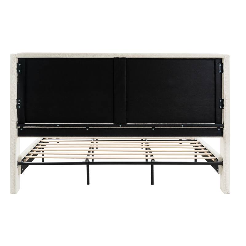 King Size Bed Frame with 55.5"High Back Upholstered Boucle Fabric Headboard