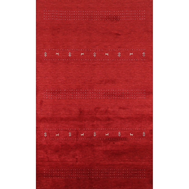 Gabbeh Oriental Area Rug Hand-Knotted Tribal Red Wool Carpet - 6'6"x 9'8"