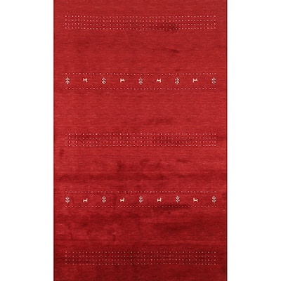 Gabbeh Oriental Area Rug Hand-Knotted Tribal Red Wool Carpet - 6'6"x 9'8"