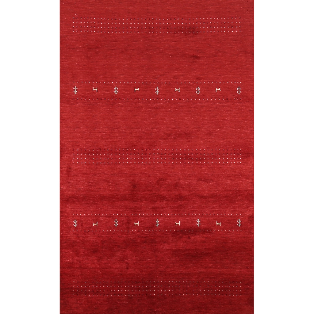Gabbeh Oriental Area Rug Hand-Knotted Tribal Red Wool Carpet - 6'6"x 9'8"