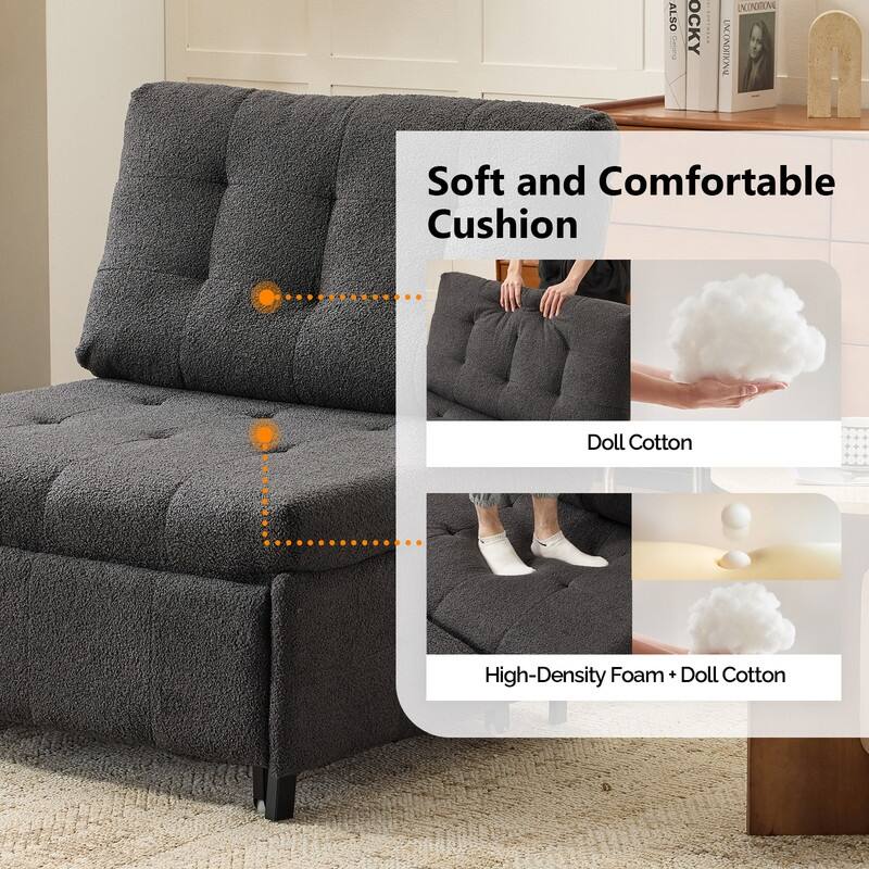 Teddy Fleece Armless Sleeper Chair Sofa Bed Space-Saving Pull-Out Chair Bed For Small Spaces