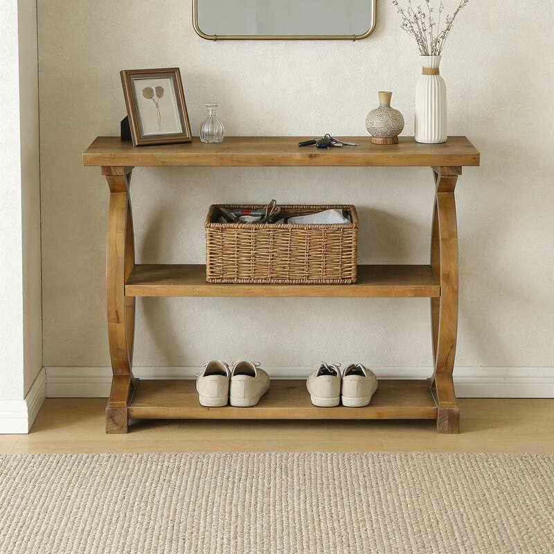 41.34" Solid Wood Console Table with 3 Shelves - Brown