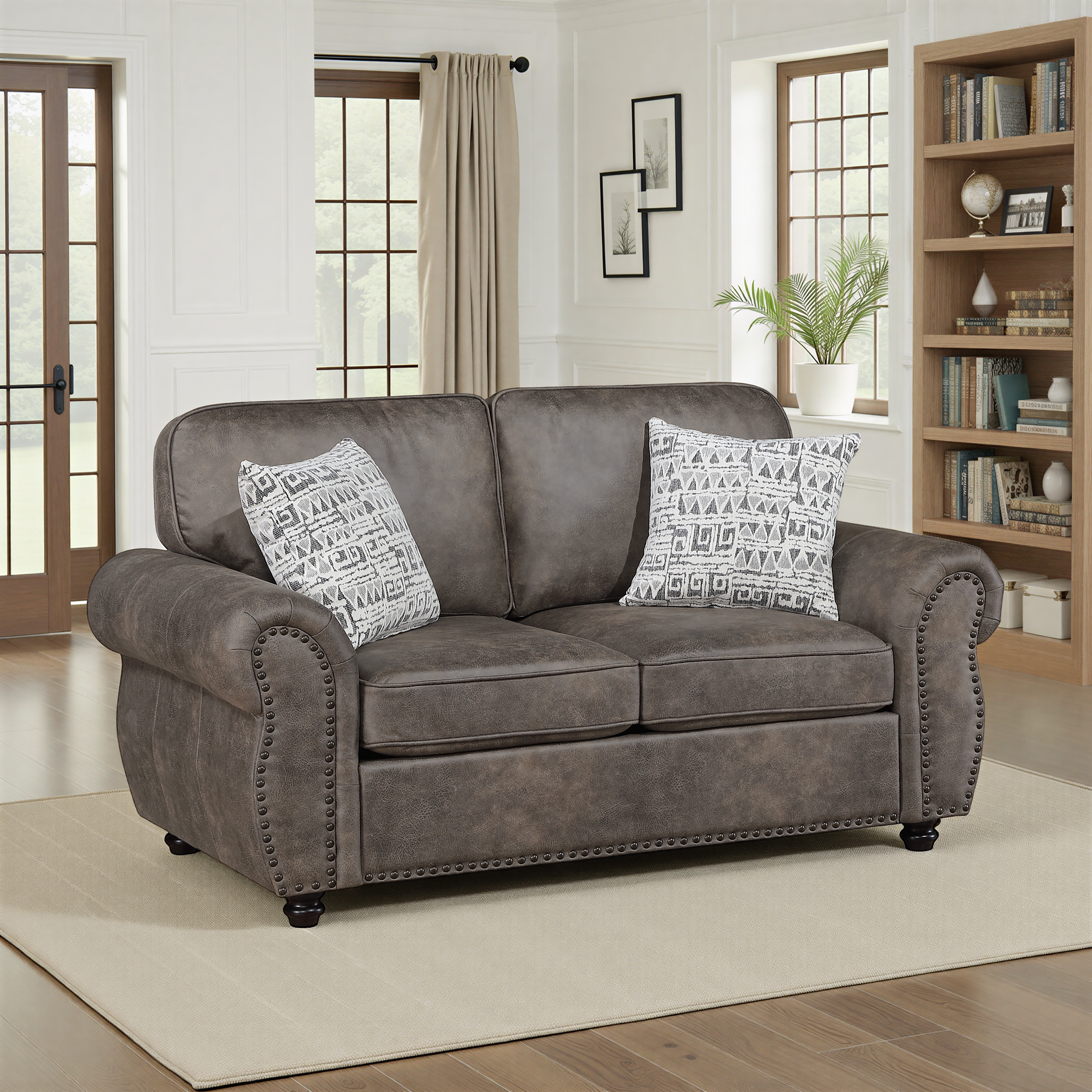 Nook 68.5" Microfiber Living Room Loveseat with Two Decor Pillows