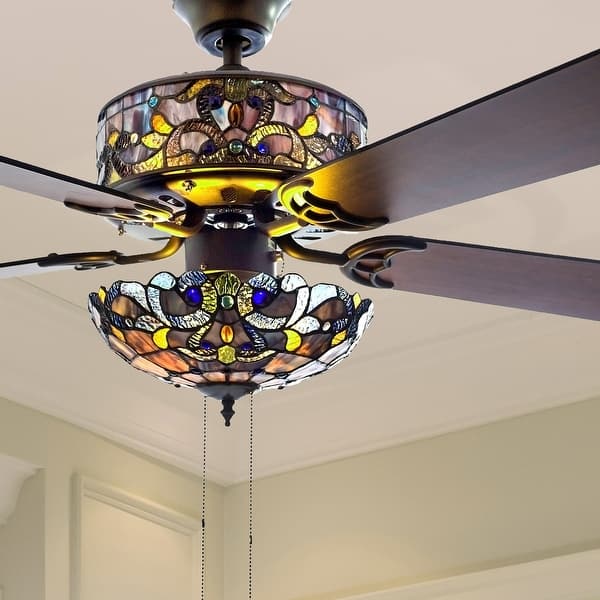 Copper Grove Guasipati 52 Inch Tiffany Style Magna Carta Ceiling Fan 52 L X 52 W X 16 5 52 L X 52 W X 16 5 On Sale Overstock 21838382