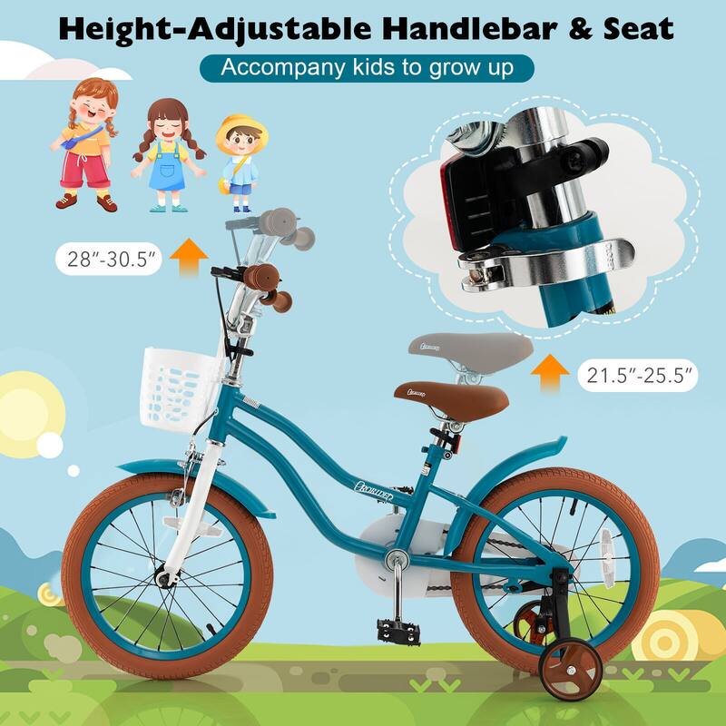 16 Inch Kids Bike with Front Handbrake and 2 Training Wheels