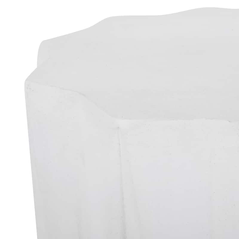 Roomfitters Outdoor Lightweight Concrete Side Table, Geometric Accent Patio End Table, Antique White